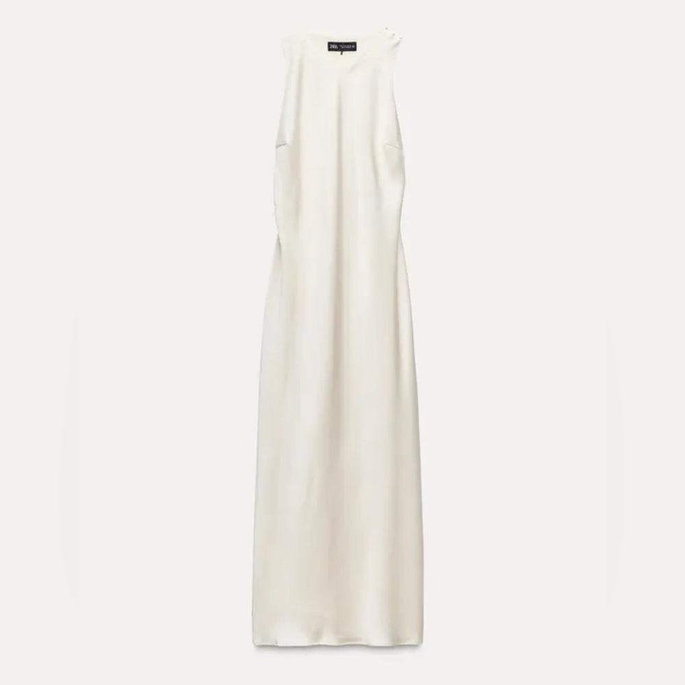ZARA Ecru Satin Effect Midi goddess dress Open Twist Back Small NEW - Picture 7 of 11